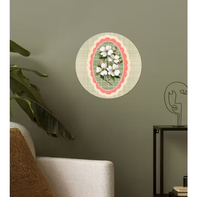 Bloemen - Illustratie - Geruit - Groen Wandcirkel behangsticker klein -sfeer2