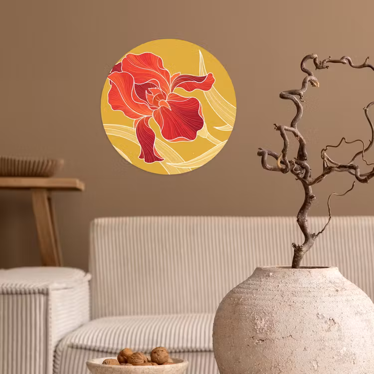 Runde Tapete - Blumen – Illustration – Rot - Bloemen - Illustratie - Rood Wandcirkel behangsticker klein