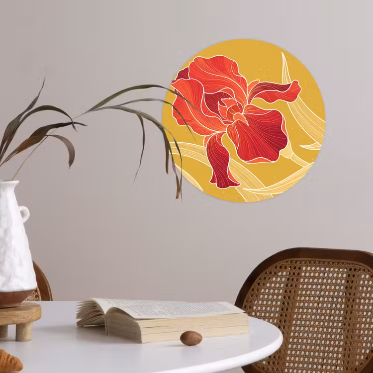 Runde Tapete - Blumen – Illustration – Rot - Bloemen - Illustratie - Rood Wandcirkel behangsticker klein