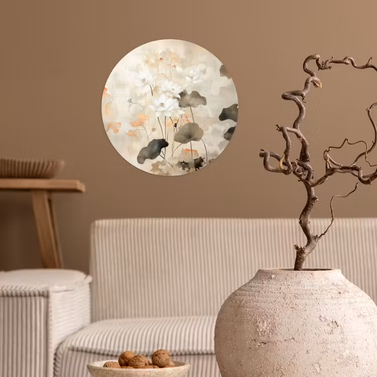 Bloemen - Japandi - Wabi sabi Wandcirkel behangsticker klein -sfeer1