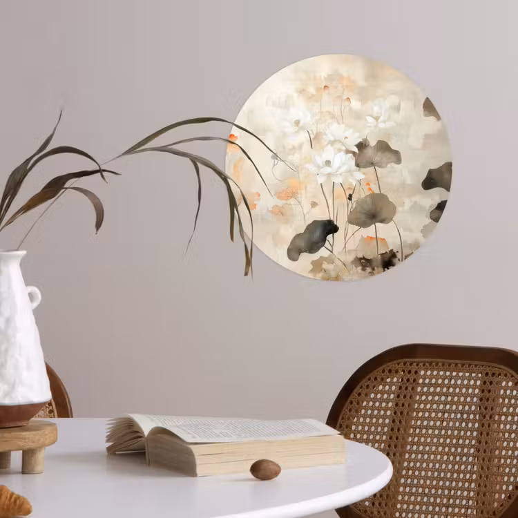 Bloemen - Japandi - Wabi sabi Wandcirkel behangsticker klein -sfeer3