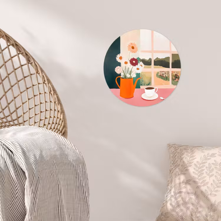 Bloemen - Koffie - Raam Wandcirkel behangsticker klein -sfeer4