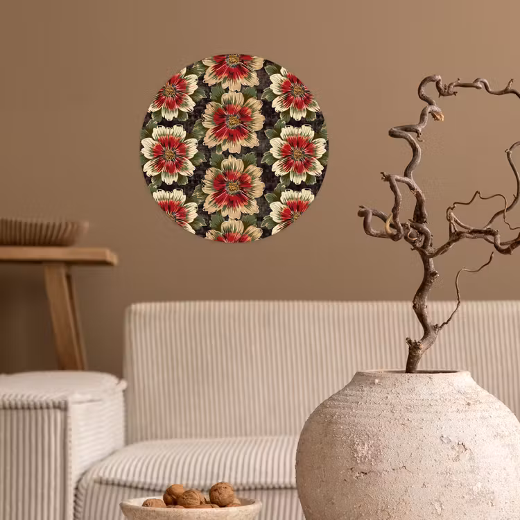 Bloemen - Klassiek - Patroon - Rood Wandcirkel behangsticker klein 186 -sfeer1