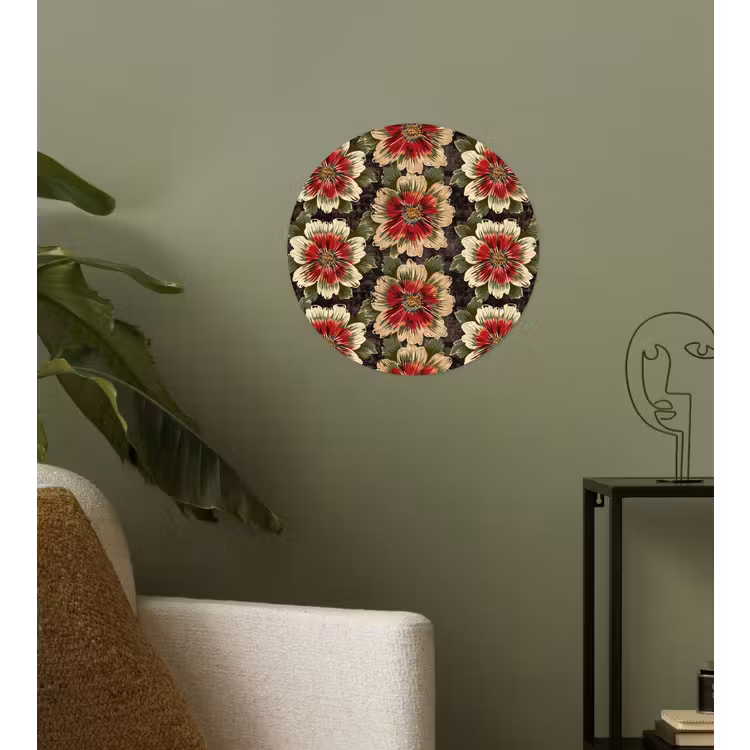 Bloemen - Klassiek - Patroon - Rood Wandcirkel behangsticker klein 186 -sfeer2