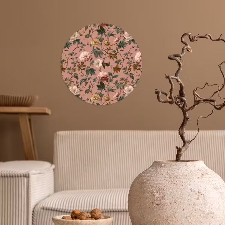 Bloemen - Klassiek - Roze Wandcirkel behangsticker klein 186 -sfeer1