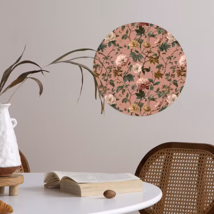 Bloemen - Klassiek - Roze Wandcirkel behangsticker klein 186 -sfeer3