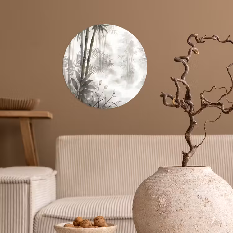 Bloemen - Knop - Tuin - Illustratie - Wit Wandcirkel behangsticker klein -sfeer1