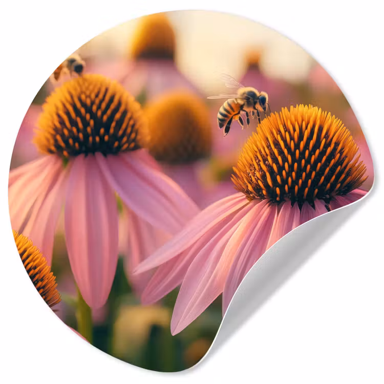Bloemen - Paars - Bijen Wandcirkel behangsticker klein -3d