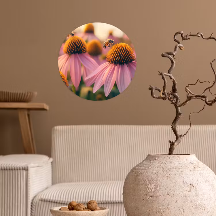 Bloemen - Paars - Bijen Wandcirkel behangsticker klein -sfeer1