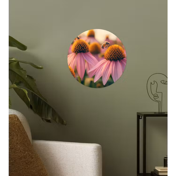 Bloemen - Paars - Bijen Wandcirkel behangsticker klein -sfeer2