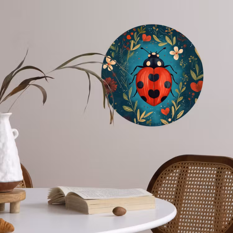 Bloemen - Lieveheersbeestje - Hartje - Rood Wandcirkel behangsticker klein -sfeer3