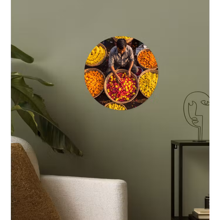 Runde Tapete - Blumen – Markt – Bunt - Bloemen - Markt - Kleurrijk Wandcirkel behangsticker klein