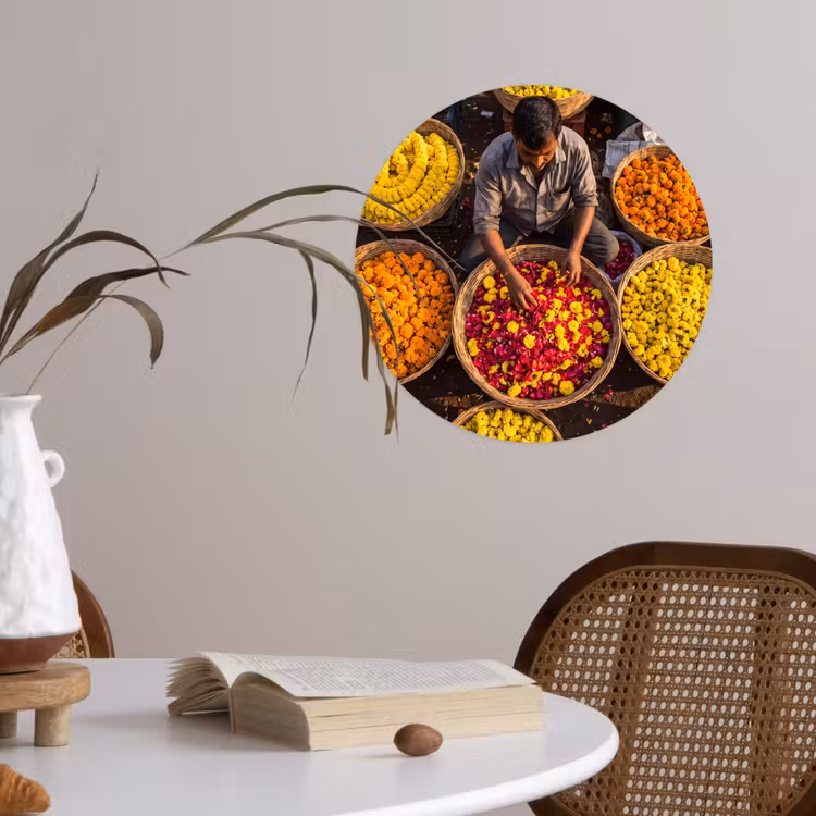 Runde Tapete - Blumen – Markt – Bunt - Bloemen - Markt - Kleurrijk Wandcirkel behangsticker klein