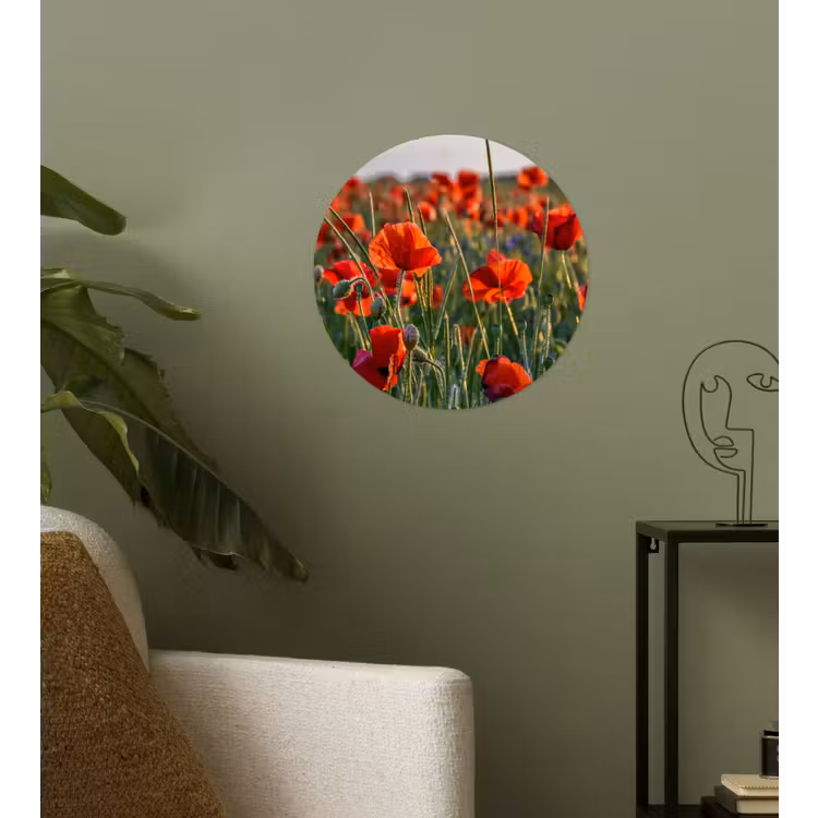 Bloemen - Klaprozen - Natuur - Rood Wandcirkel behangsticker klein -sfeer2