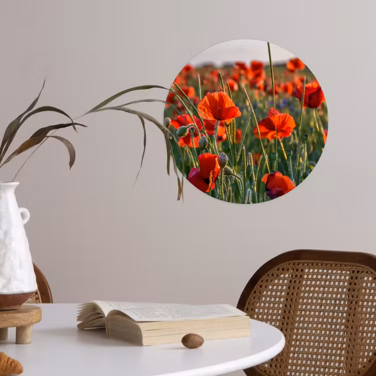 Bloemen - Klaprozen - Natuur - Rood Wandcirkel behangsticker klein -sfeer3
