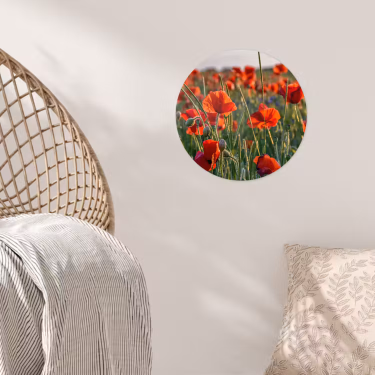 Bloemen - Klaprozen - Natuur - Rood Wandcirkel behangsticker klein -sfeer4