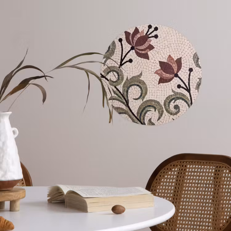 Bloemen - Mozaïek - Patroon - Abstract - Groen Wandcirkel behangsticker klein -sfeer3