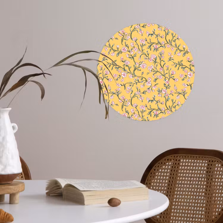 Bloemen - Motief - Geel Wandcirkel behangsticker klein 186 -sfeer3