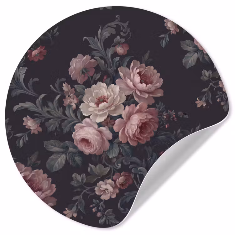 Bloemen - Patroon - Sierlijk - Roze - Donker Wandcirkel behangsticker klein -3d