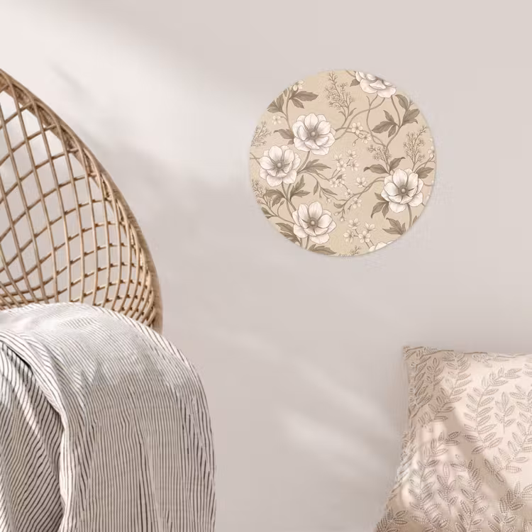 Bloemen - Patroon - Beige Wandcirkel behangsticker klein -sfeer4