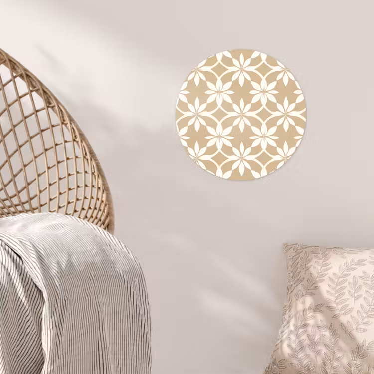 Bloemen - Patroon - Beige Wandcirkel behangsticker klein 186 -sfeer4