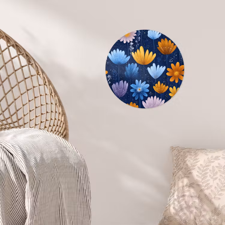 Bloemen - Patroon - Blauw - Contrast Wandcirkel behangsticker klein -sfeer4