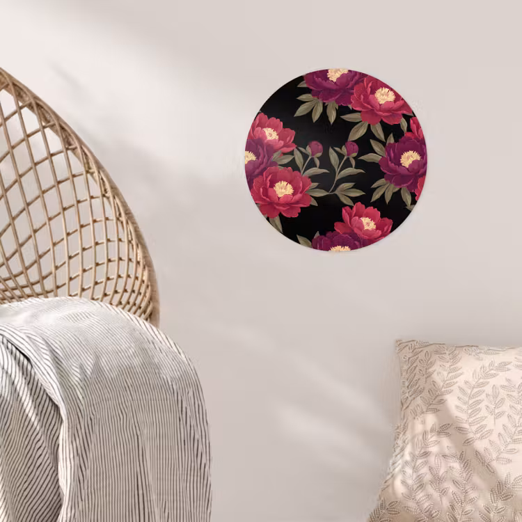 Bloemen - Patroon - Botanisch - Rood - Zwart Wandcirkel behangsticker klein -sfeer4