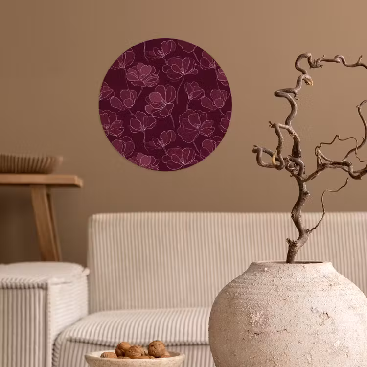 Bloemen - Patroon - Bordeauxrood Wandcirkel behangsticker klein 186 -sfeer1