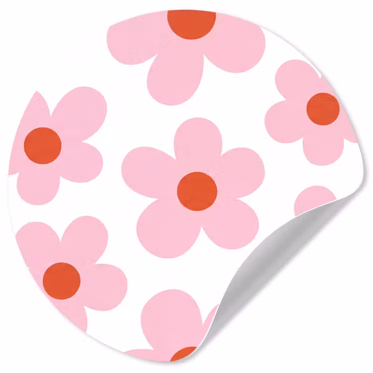 Bloemen - Patroon - Modern - Roze - Wit Wandcirkel behangsticker klein -3d