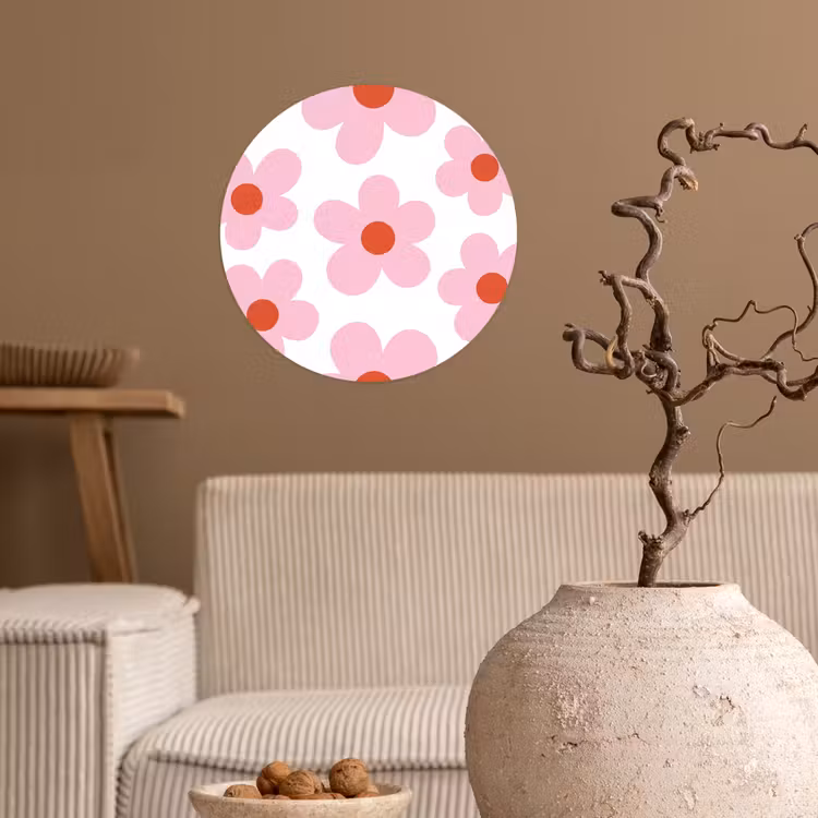 Bloemen - Patroon - Modern - Roze - Wit Wandcirkel behangsticker klein -sfeer1