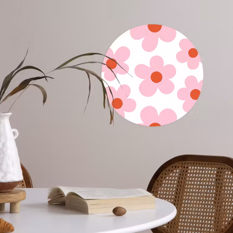 Bloemen - Patroon - Modern - Roze - Wit Wandcirkel behangsticker klein -sfeer3