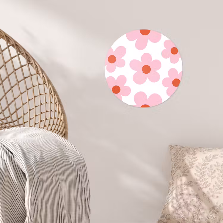 Bloemen - Patroon - Modern - Roze - Wit Wandcirkel behangsticker klein -sfeer4