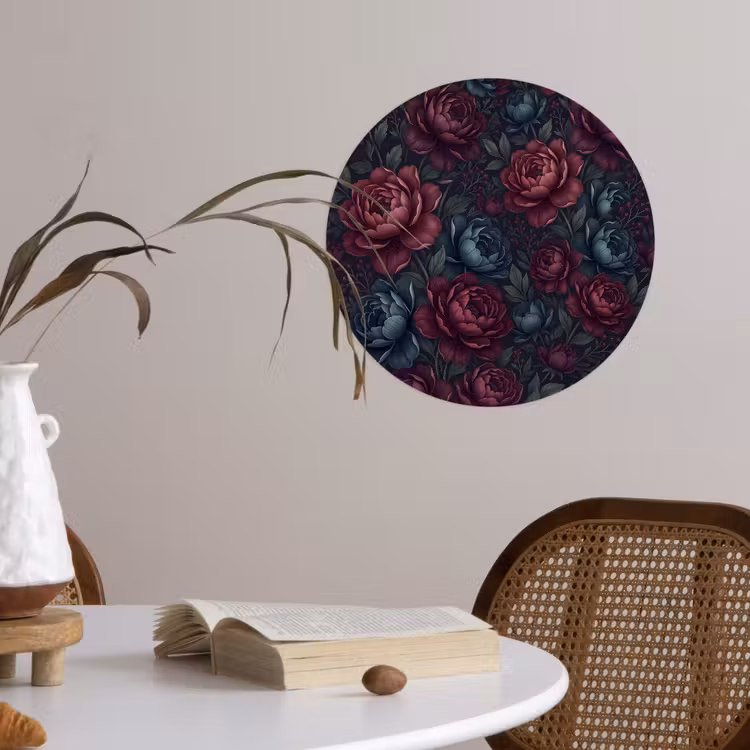 Bloemen - Patroon - Natuur - Klassiek - Donker Wandcirkel behangsticker klein -sfeer3
