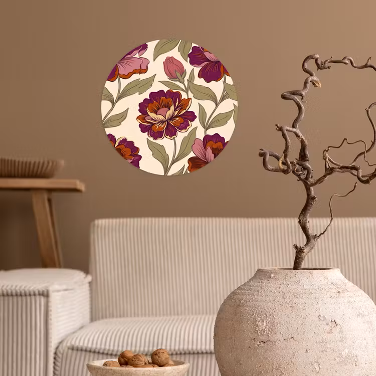Bloemen - Patroon - Natuur - Modern - Paars Wandcirkel behangsticker klein -sfeer1