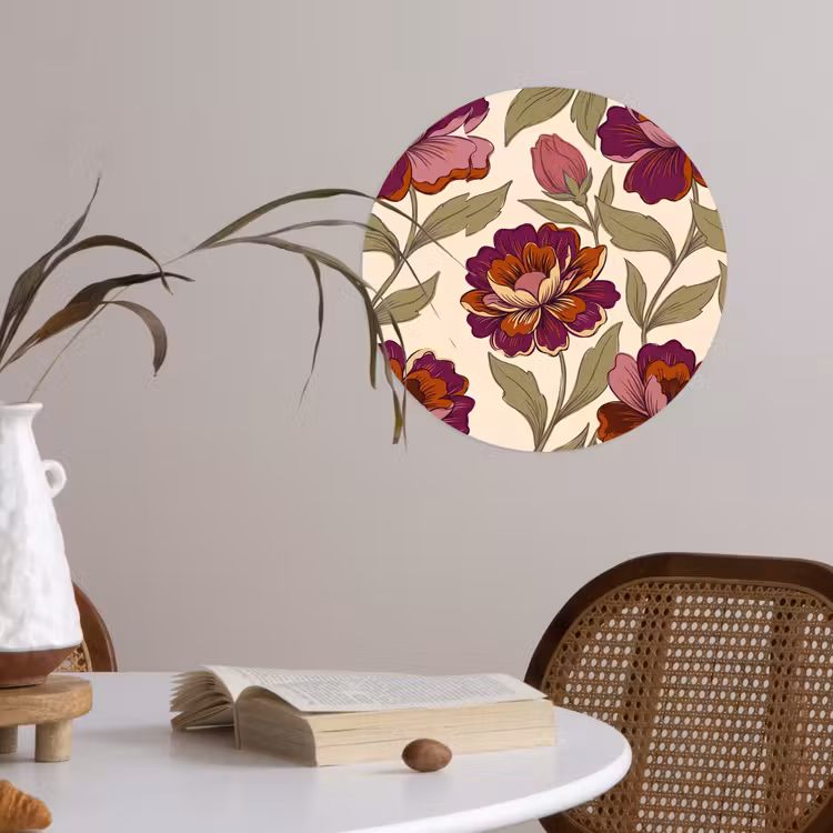 Bloemen - Patroon - Natuur - Modern - Paars Wandcirkel behangsticker klein -sfeer3