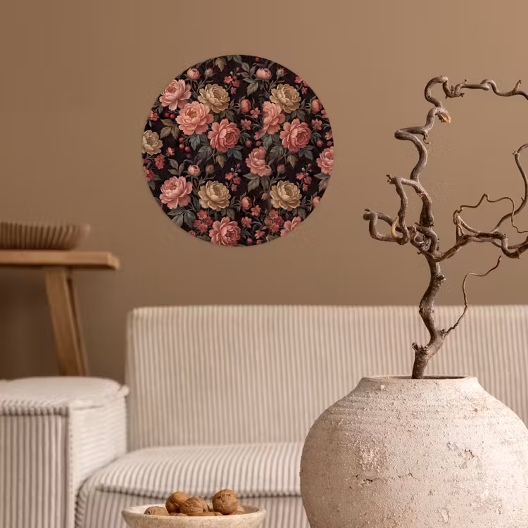Bloemen - Patroon - Natuur - Vintage - Roze Wandcirkel behangsticker klein -sfeer1
