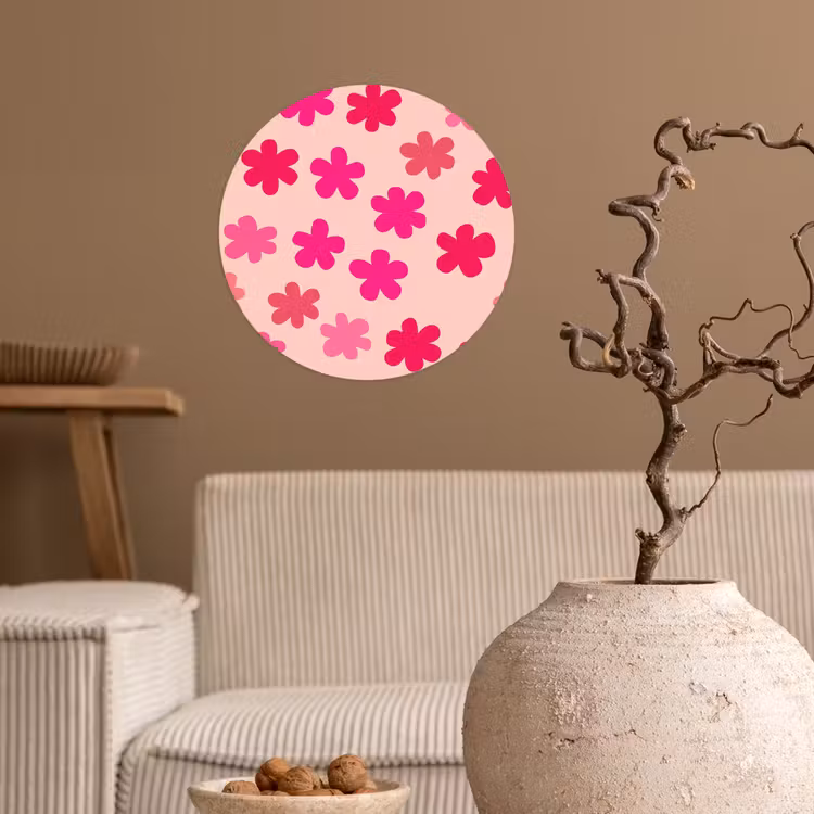 Bloemen - Patroon - Roze Wandcirkel behangsticker klein -sfeer1
