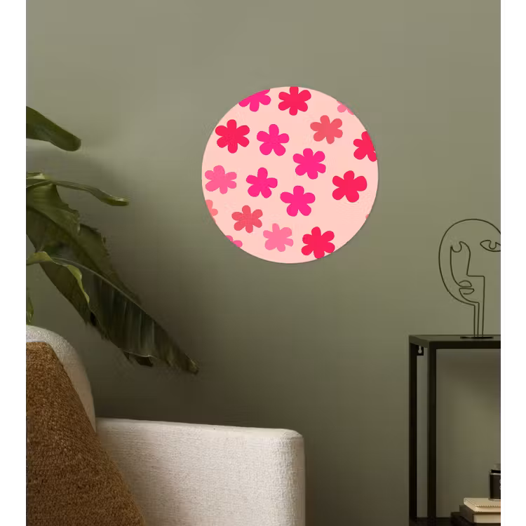 Bloemen - Patroon - Roze Wandcirkel behangsticker klein -sfeer2