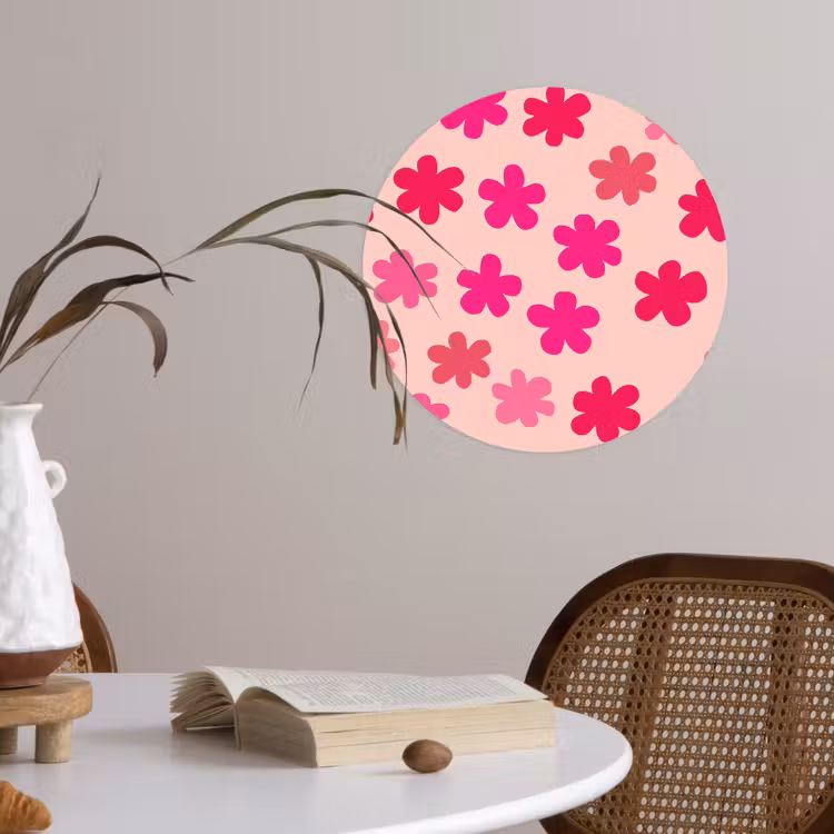 Bloemen - Patroon - Roze Wandcirkel behangsticker klein -sfeer3