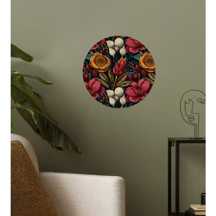 Bloemen - Patroon - Rood - Goud Wandcirkel behangsticker klein 186 -sfeer2