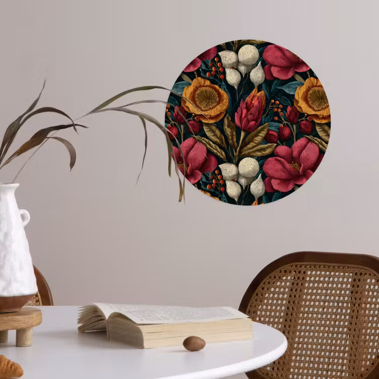 Bloemen - Patroon - Rood - Goud Wandcirkel behangsticker klein 186 -sfeer3