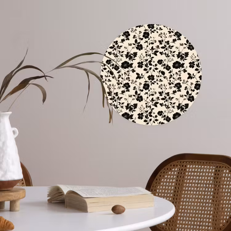 Bloemen - Dessin - Zwart Wandcirkel behangsticker klein 186 -sfeer3