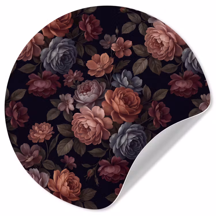 Bloemen - Patroon - Vintage - Donker - Roze Wandcirkel behangsticker klein -3d