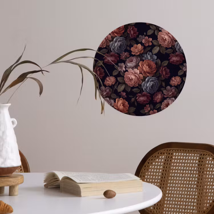 Bloemen - Patroon - Vintage - Donker - Roze Wandcirkel behangsticker klein -sfeer3