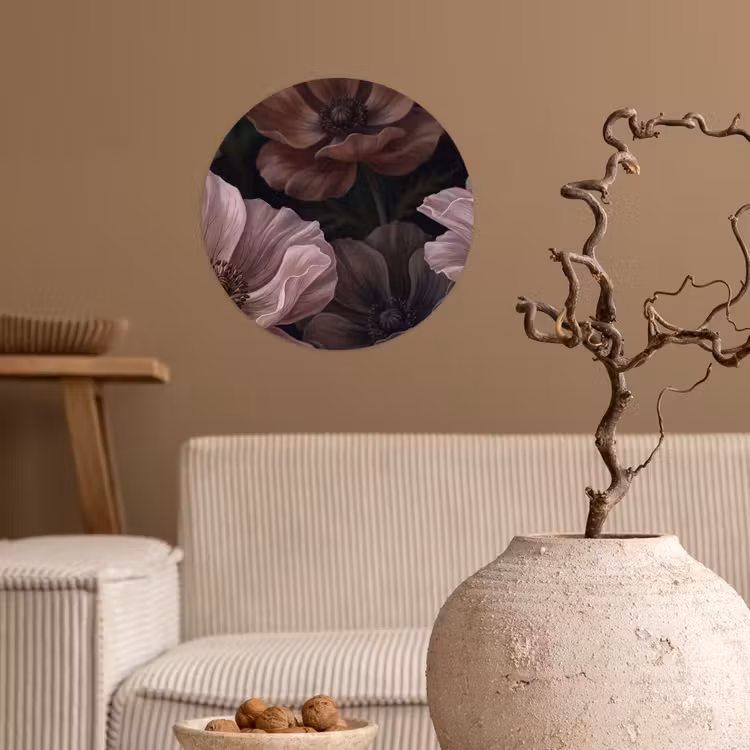Bloemen - Natuur - Roze - Donker - Modern Wandcirkel behangsticker klein -sfeer1