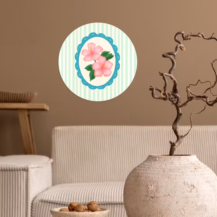 Bloemen - Ovaal - Strepen - Groen Wandcirkel behangsticker klein -sfeer1