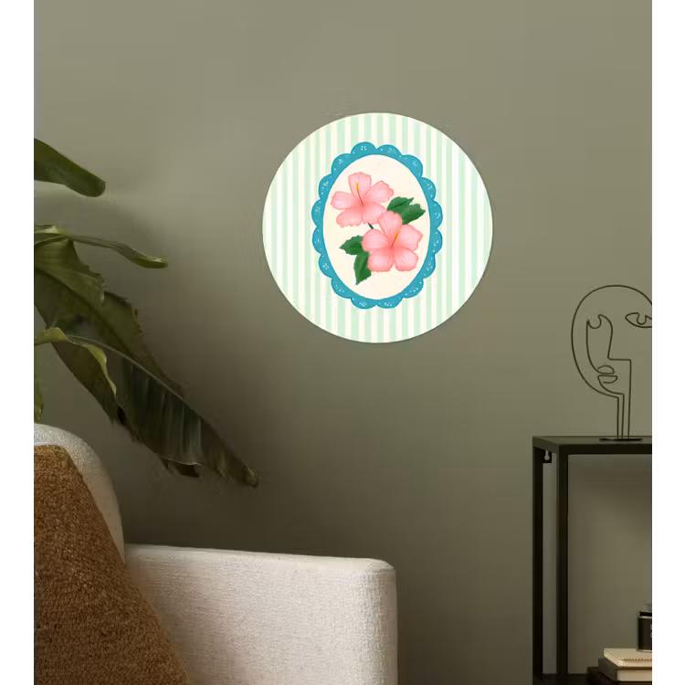 Bloemen - Ovaal - Strepen - Groen Wandcirkel behangsticker klein -sfeer2