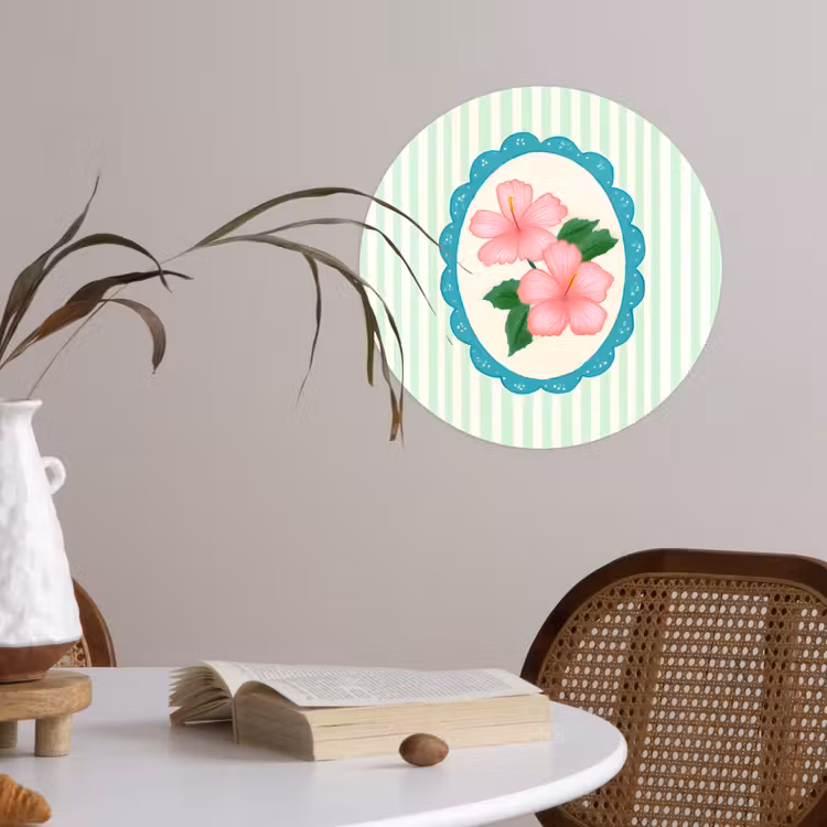 Bloemen - Ovaal - Strepen - Groen Wandcirkel behangsticker klein -sfeer3