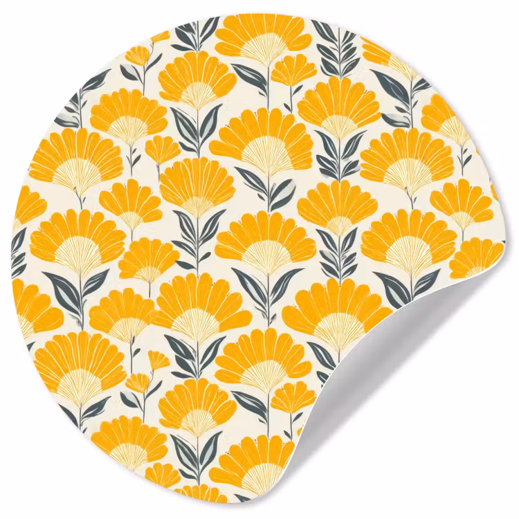 Bloemen - Retro - Botanisch - Okergeel - Grijs Wandcirkel behangsticker klein 186 -3d