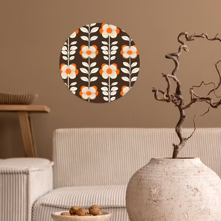 Bloemen - Retro - Bruin Wandcirkel behangsticker klein 186 -sfeer1
